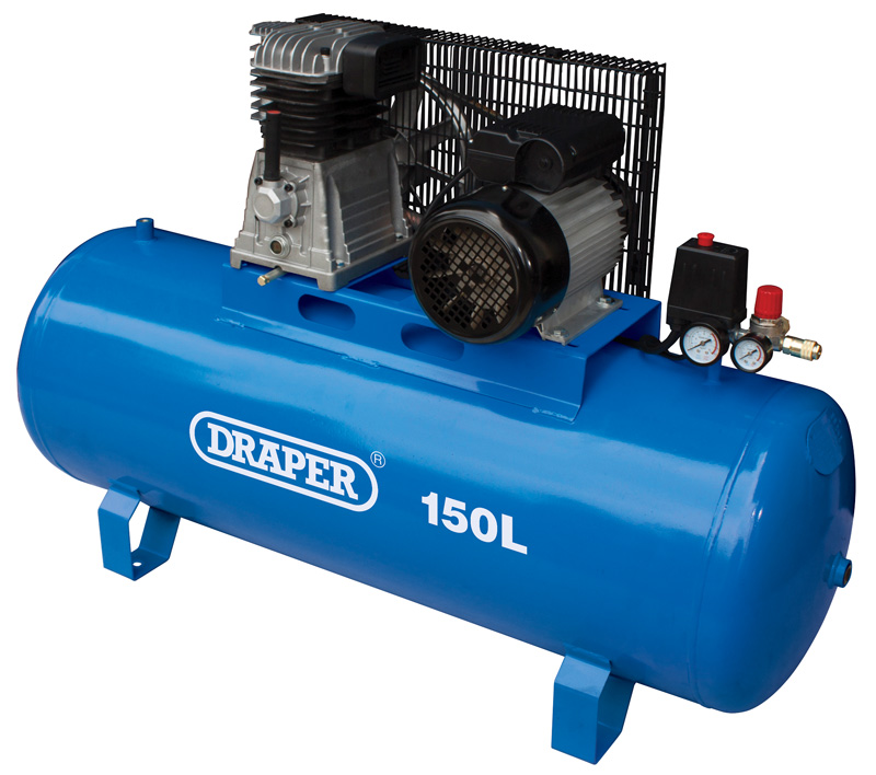 Draper 55304 - 150l Stationary Belt-driven Air Compressor (2.2kw) - Red 