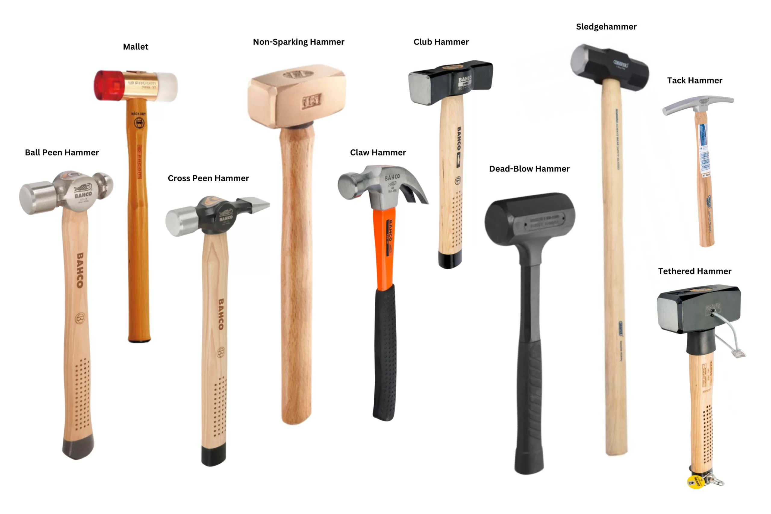 Assorted, Size, Shap, Material, Weight and Brand Hammer, Wood Ball Peen  Hammer